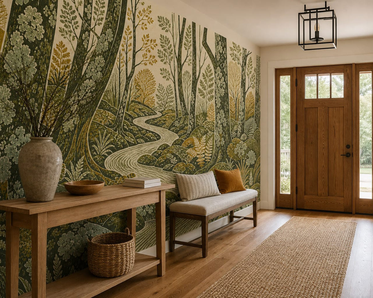 Green Blockprint Wallpaper Mural product view