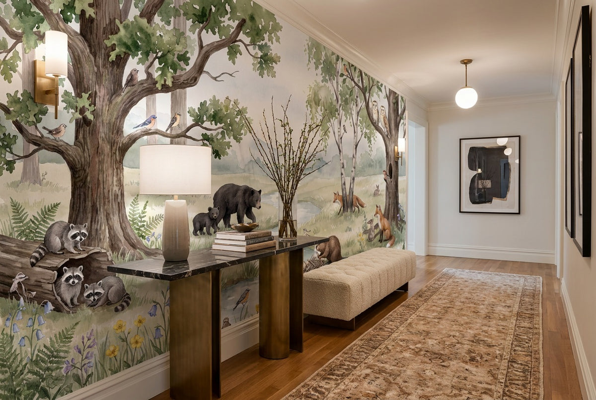 custom green wildlife wallpaper mural hallway self adhesive non woven vinyl removable