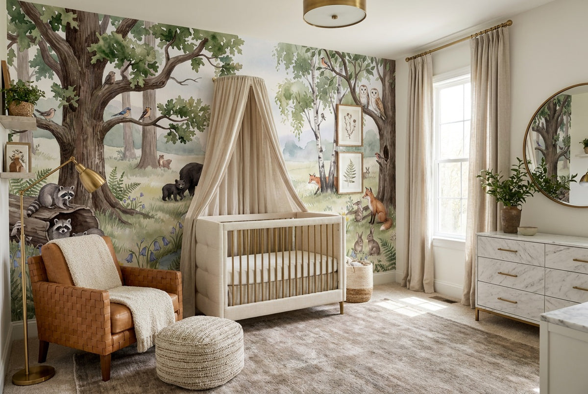 custom green wildlife wallpaper mural nursery self adhesive non woven vinyl removable