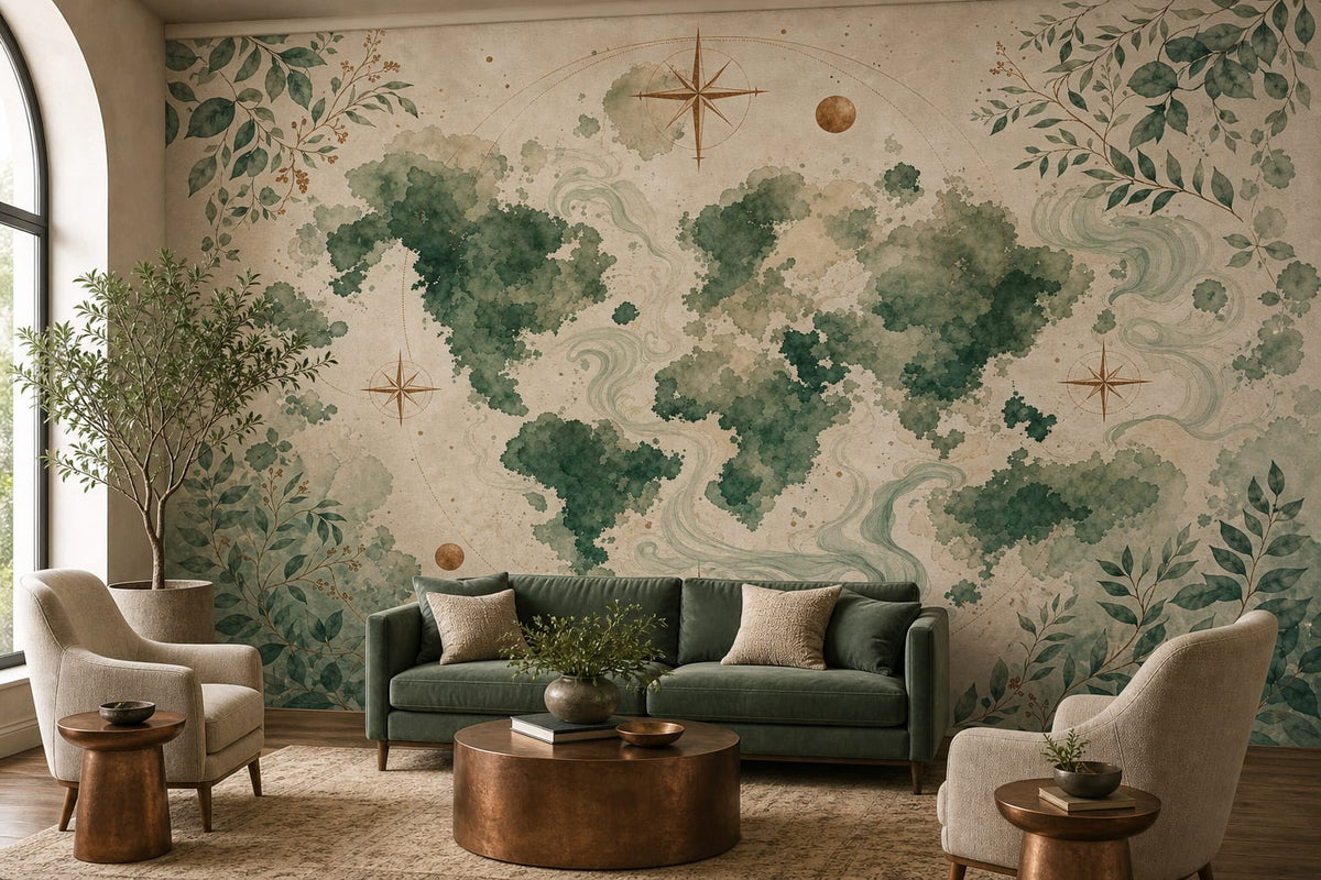 Green World Map Wallpaper Mural product view