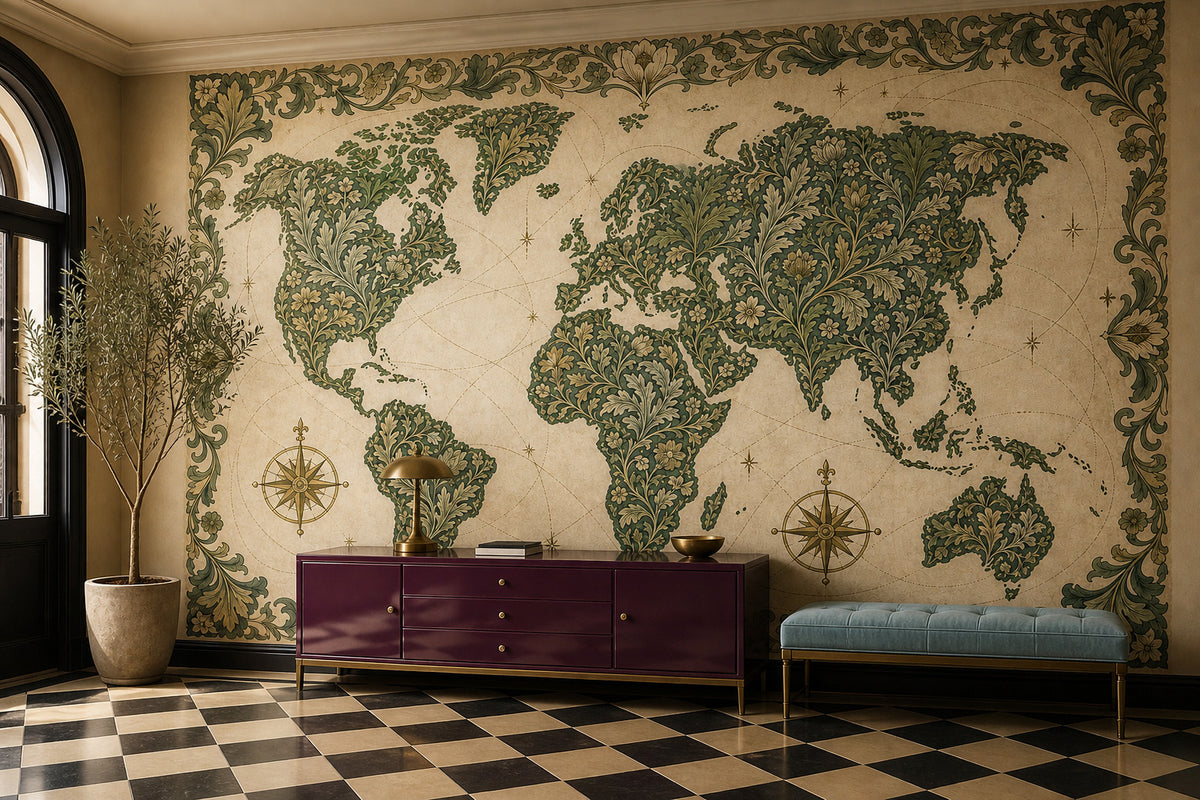 Green World Map Wallpaper Mural product view