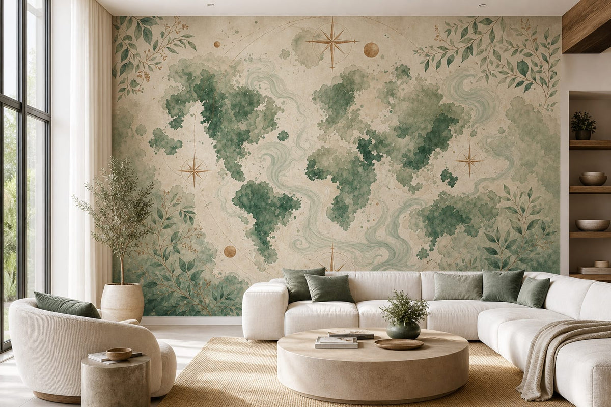 Green World Map Wallpaper Mural product view