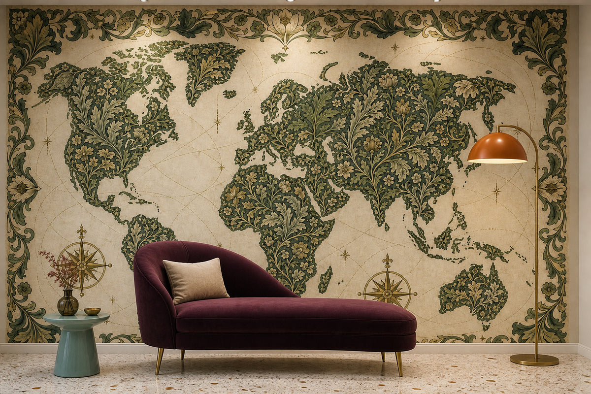 Green World Map Wallpaper Mural product view