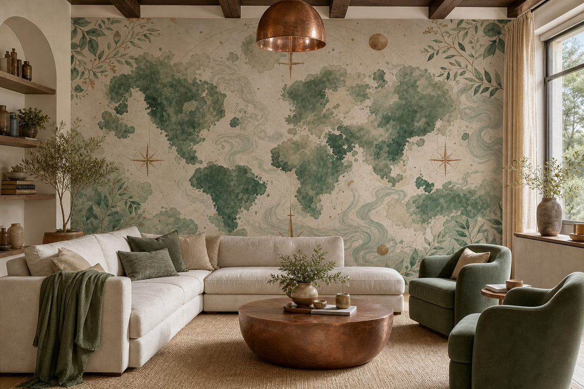 Green World Map Wallpaper Mural product view