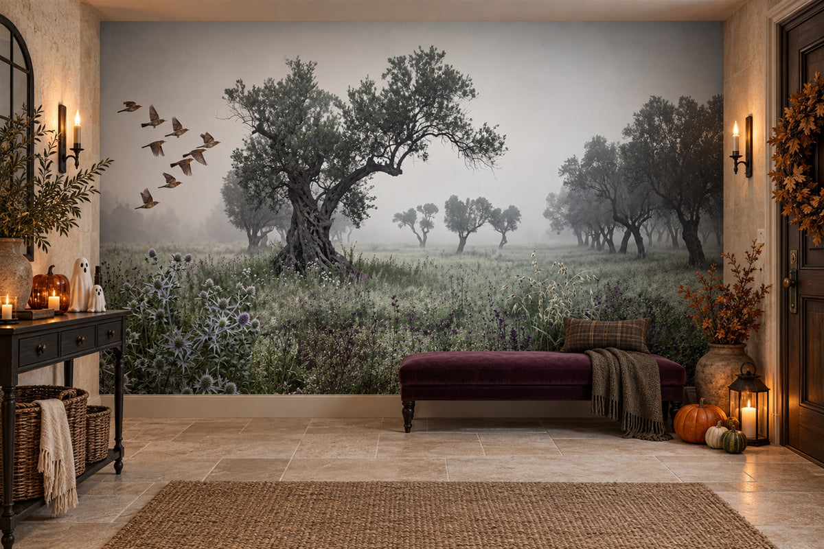 custom grey trees wallpaper mural entryway peel and stick non woven vinyl removable