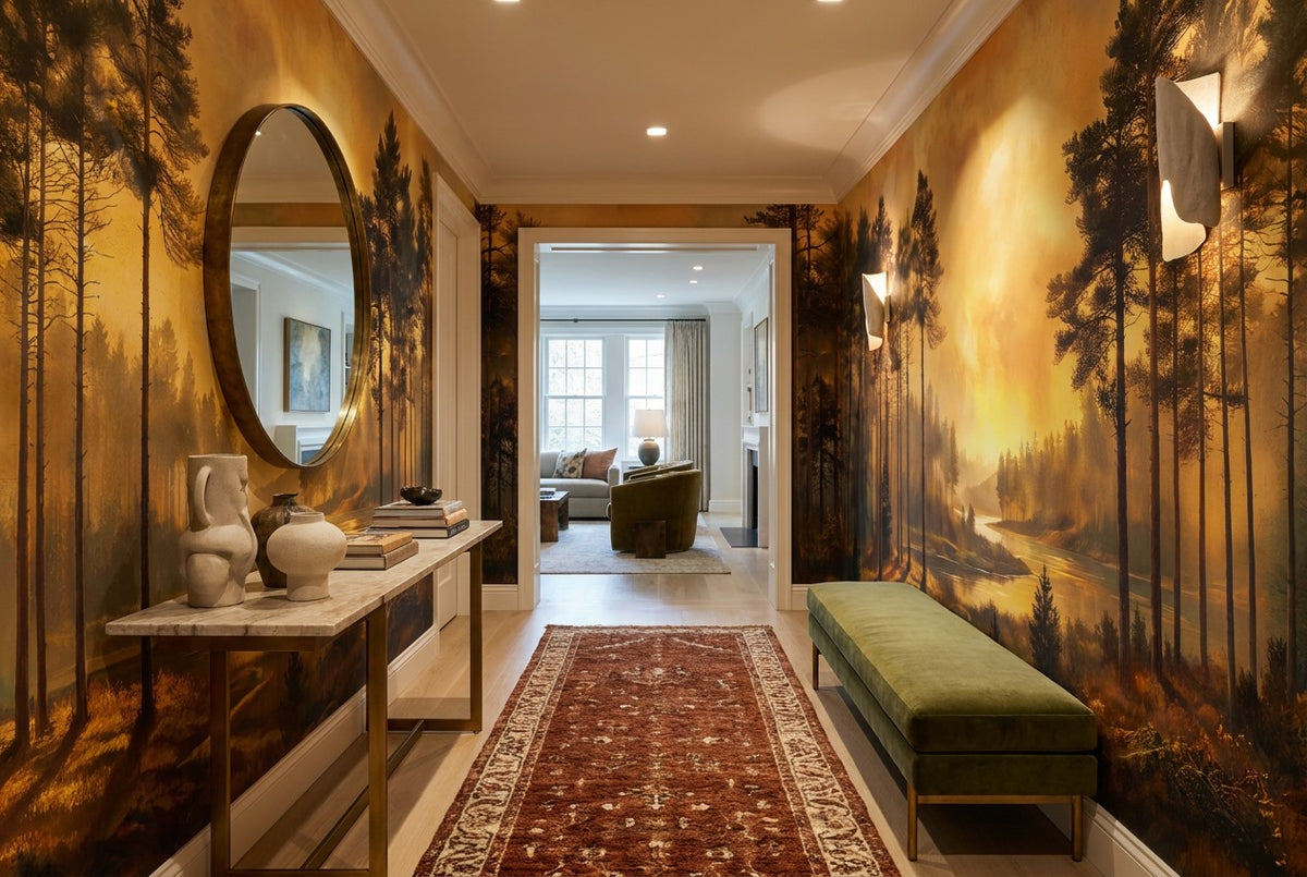 custom hall gold forest sunset wallpaper mural stick on vinyl non woven removable
