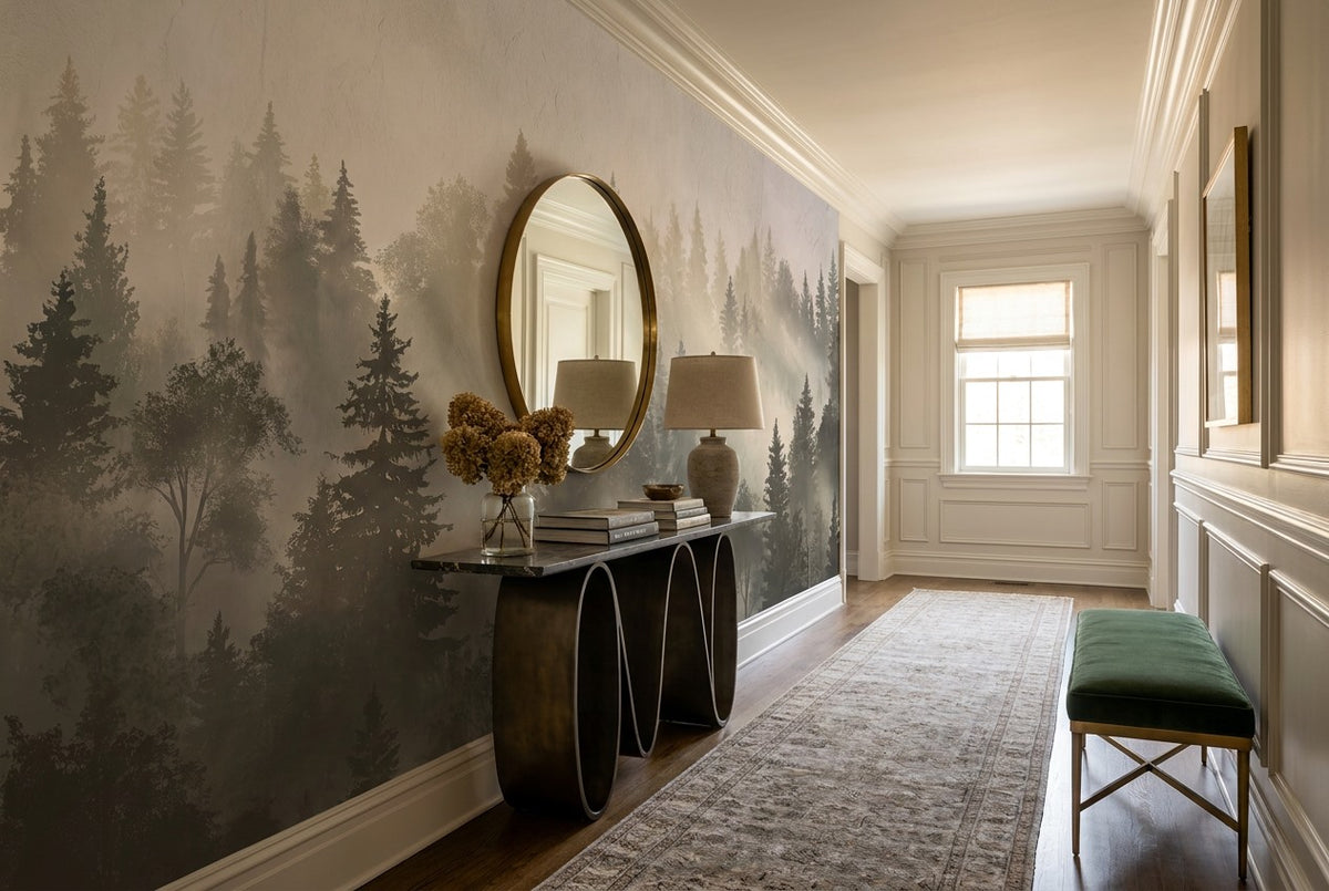 custom hall gray forest sunset wallpaper mural self adhesive vinyl non woven removable
