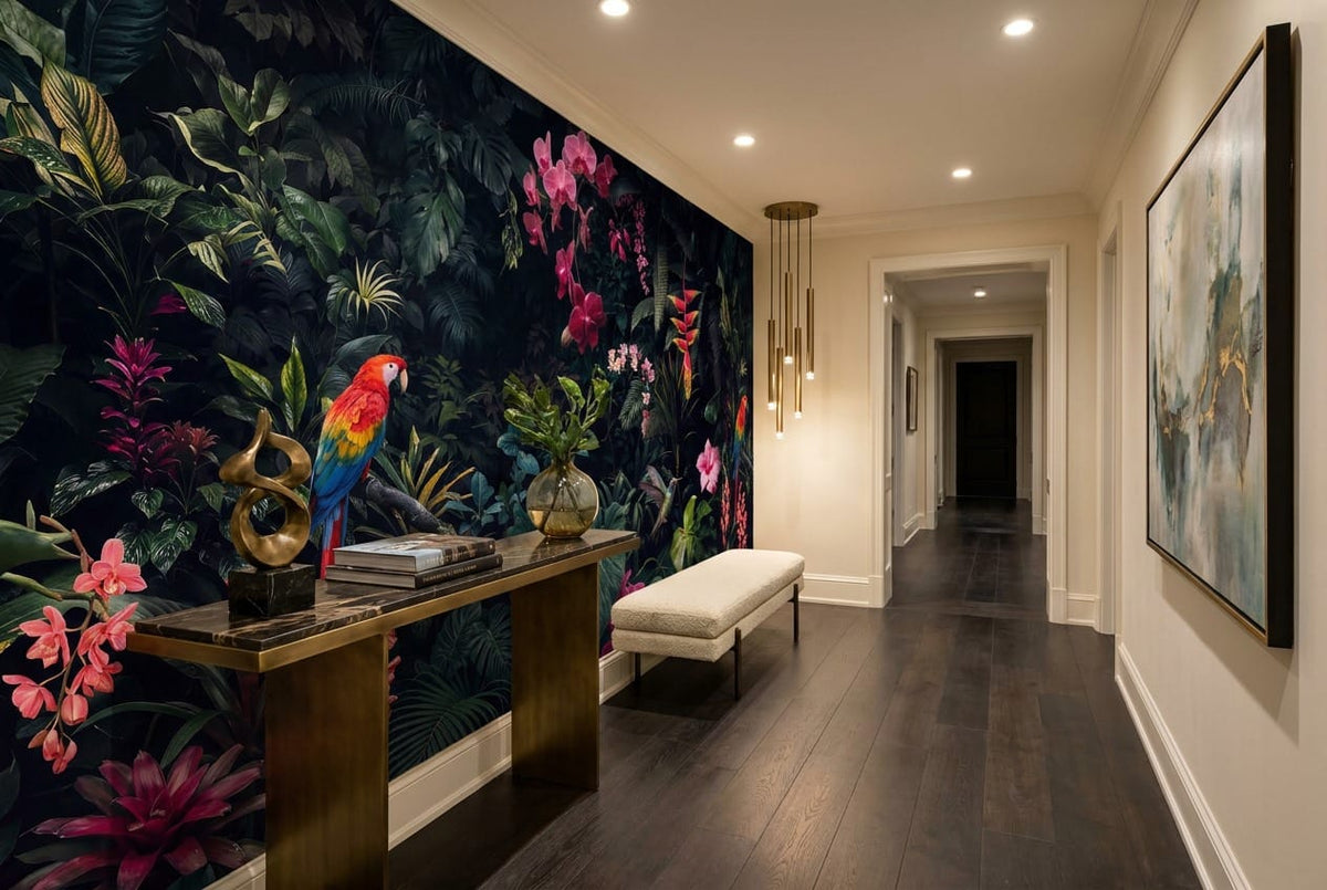 Plum Macaw Orchid Dark Jungle Wallpaper Mural in custom