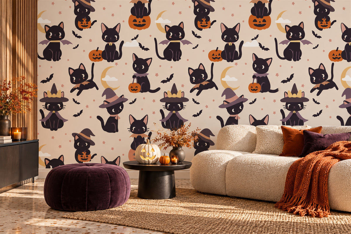 custom halloween purple cats wallpaper mural lounge stick on non woven vinyl removable