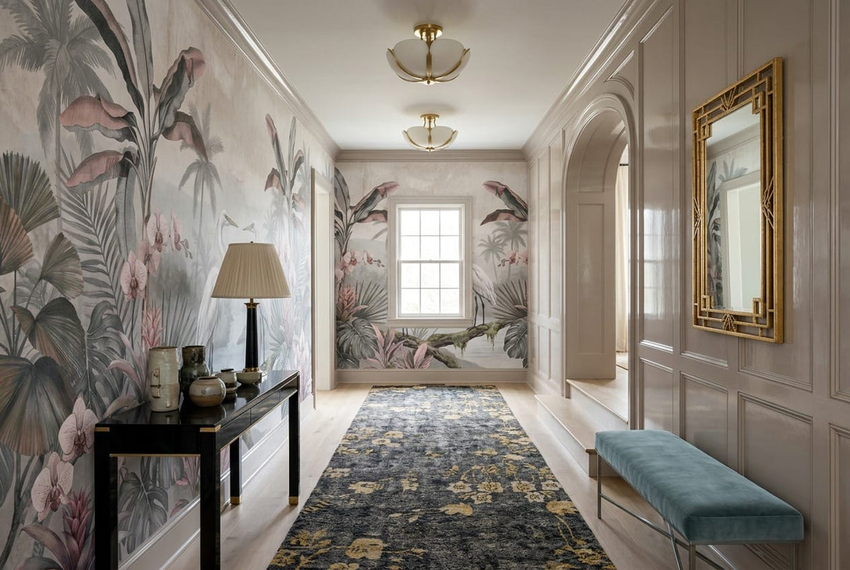 Blush Crane Orchid Tropical Jungle Wallpaper Mural in custom