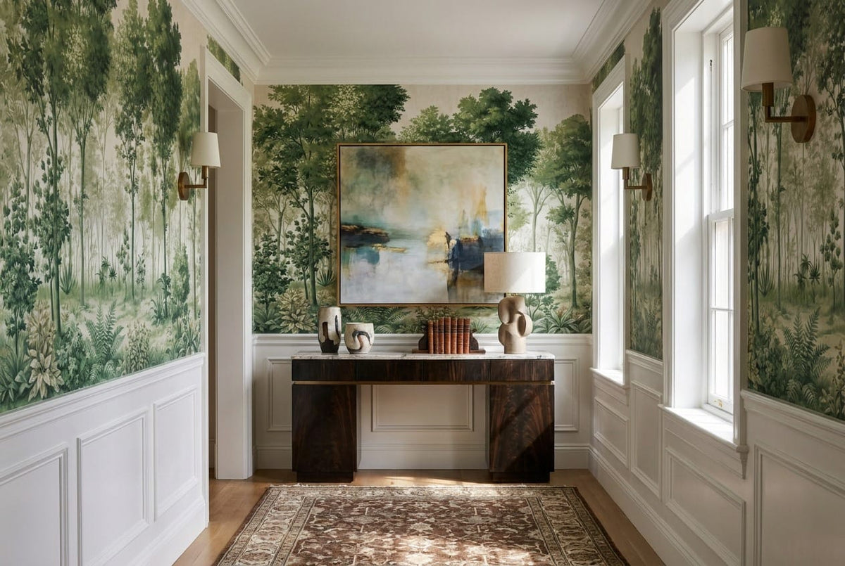 Pale Sage Botanical Nordic Forest Green Wallpaper Mural scene image