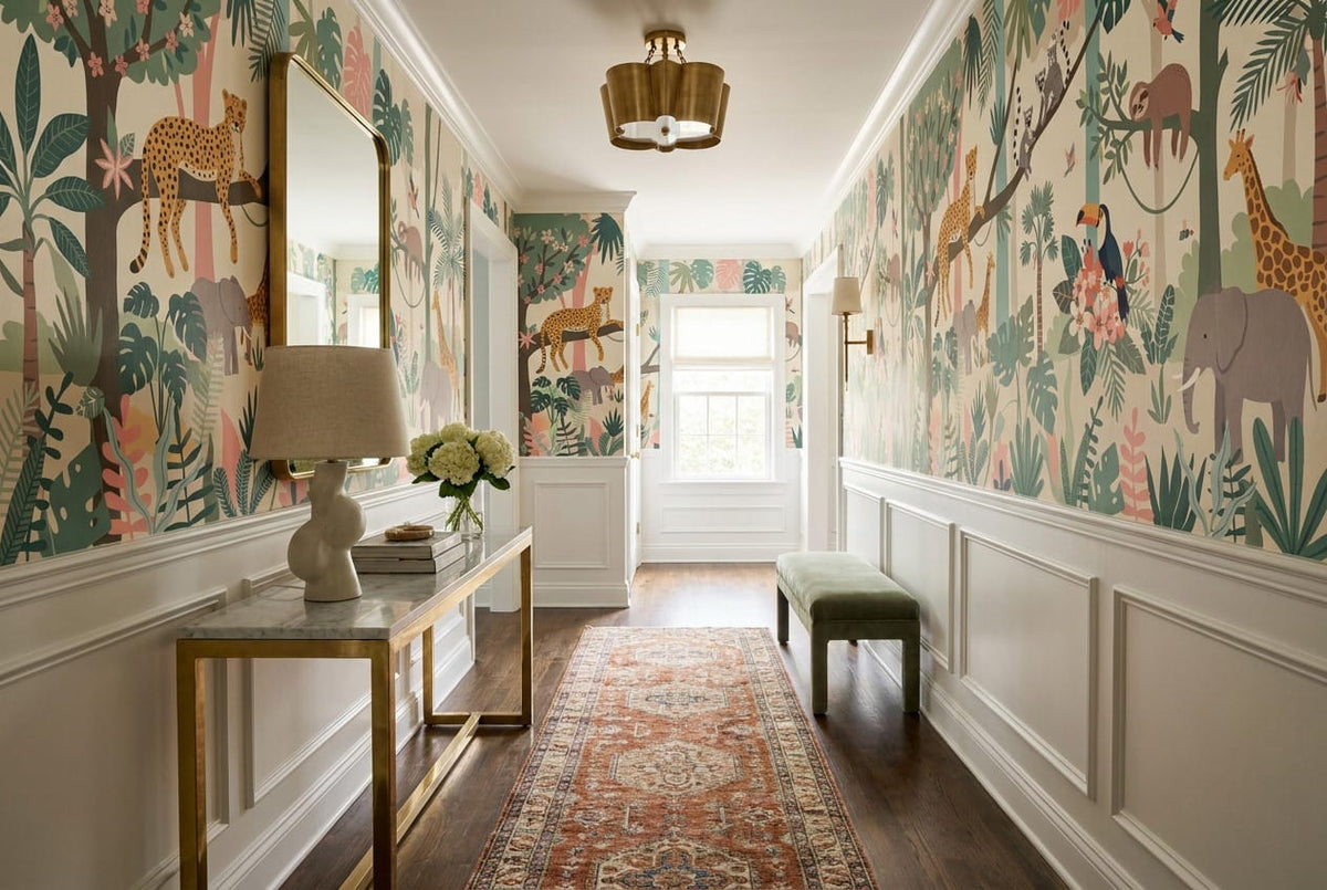 Pastel Storybook Safari Jungle Wallpaper Mural in custom