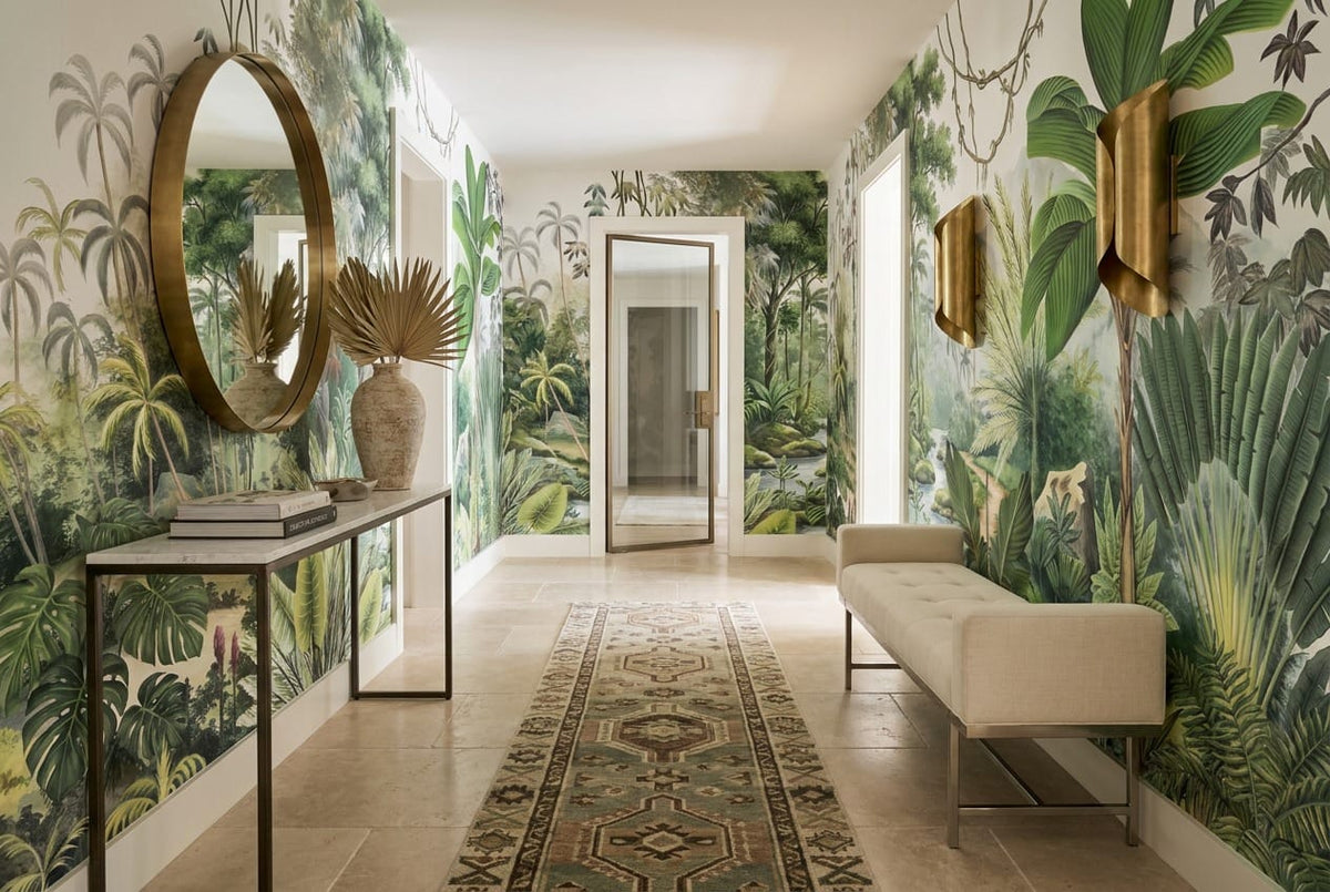 Soft Watercolor Valley Green Jungle Wallpaper Mural in custom