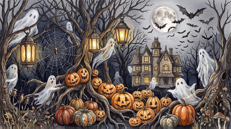 Grey Haunted Mansion Halloween Wallpaper Mural