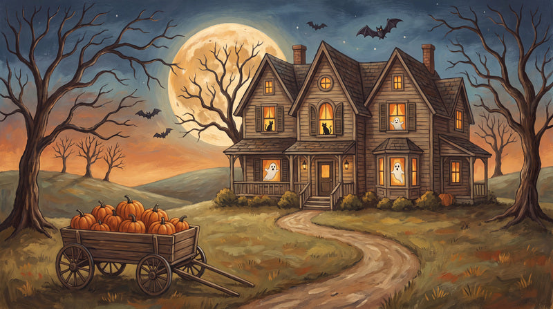 Orange Haunted House Halloween Wallpaper Mural