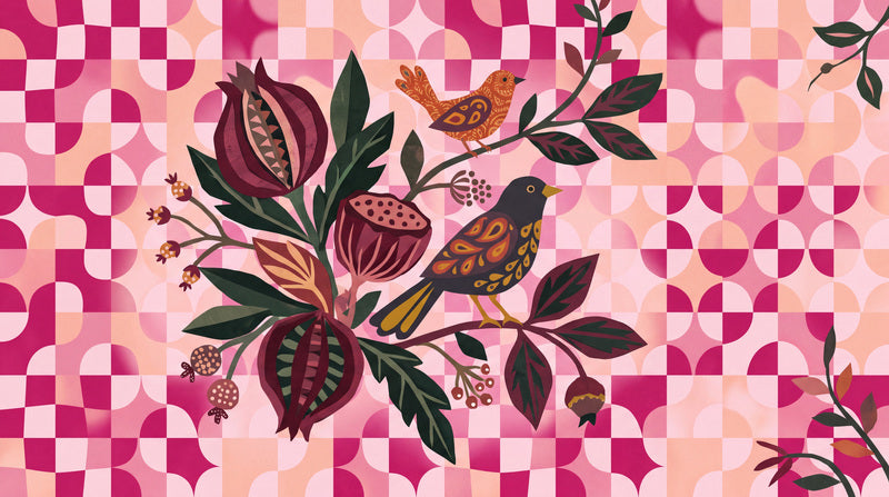 Pink Botanical Halloween Wallpaper Mural