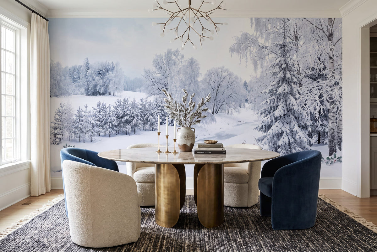 Icy White Snowy Nordic Winter Forest Wallpaper Mural in custom