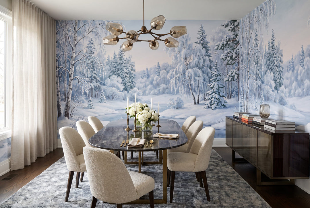 Magical Ice Blue Nordic Winter Forest Wallpaper Mural in custom