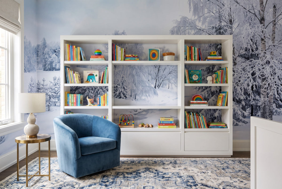 Icy White Snowy Nordic Winter Forest Wallpaper Mural in custom
