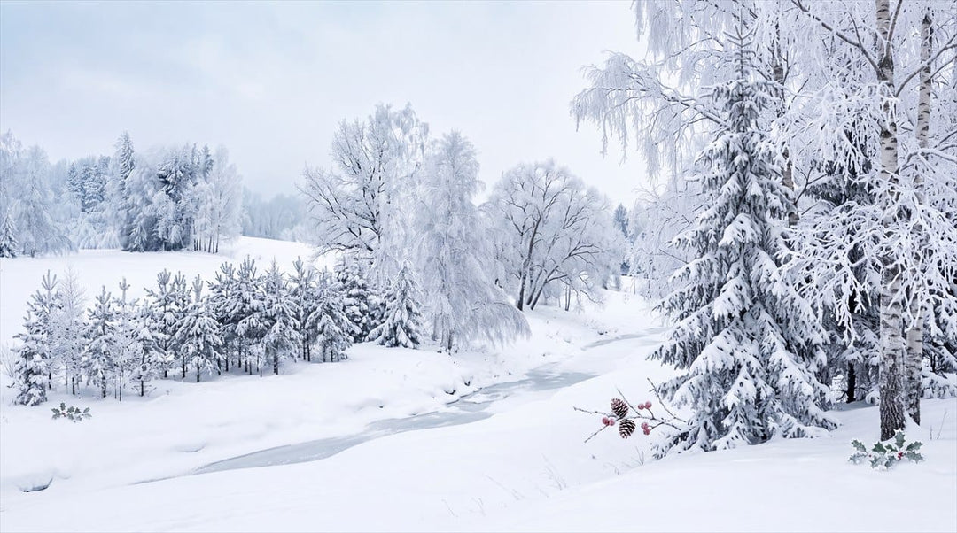 Icy White Snowy Nordic Winter Forest Wallpaper Mural in custom