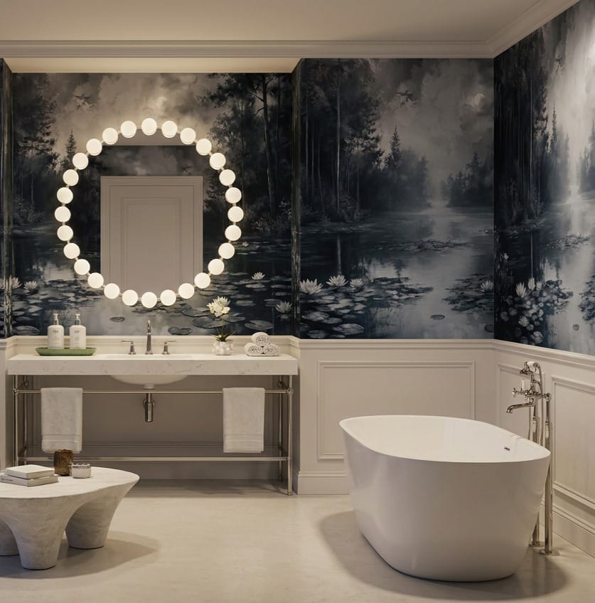 Moonlit Water Lily Forest Lake Wallpaper Mural in custom