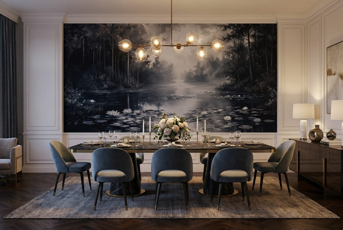 Moonlit Water Lily Forest Lake Wallpaper Mural in custom