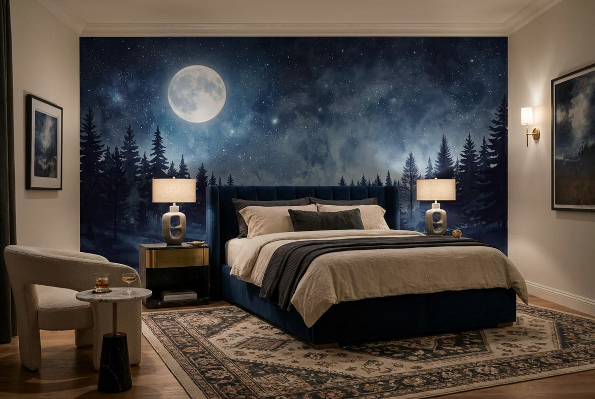 Violet Ink Nordic Night Forest Wallpaper Mural in custom