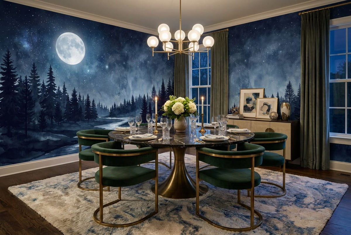 Violet Ink Nordic Night Forest Wallpaper Mural in custom