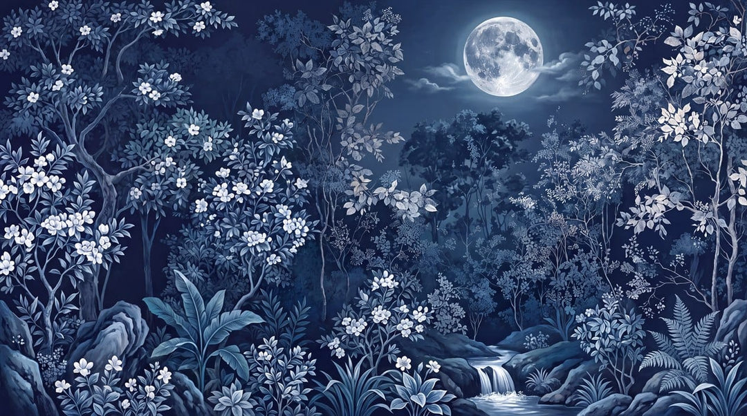 Glowing Ink Dark Nordic Night Forest Wallpaper Mural in custom