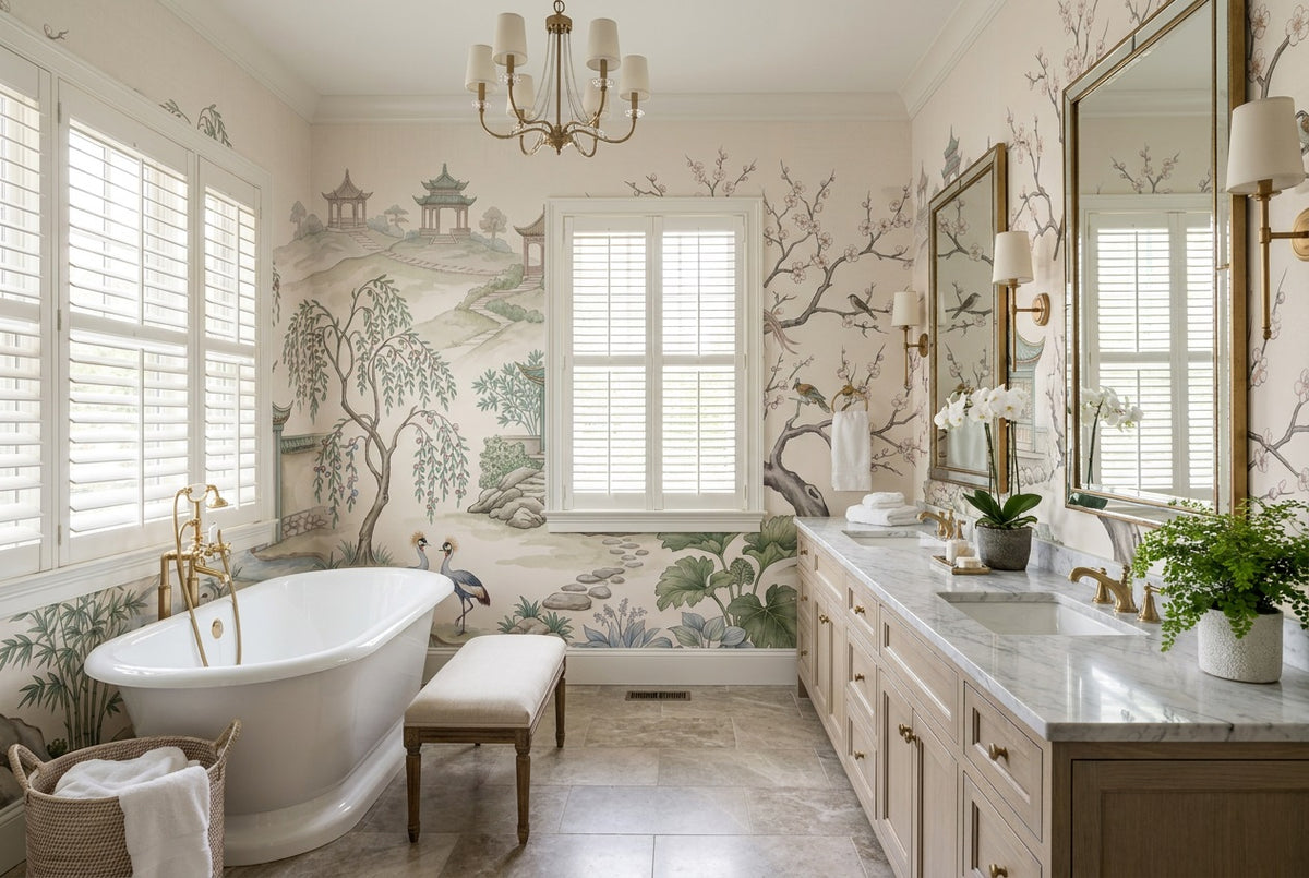 custom ivory cranes bathroom removable non woven vinyl self adhesive wallpaper mural
