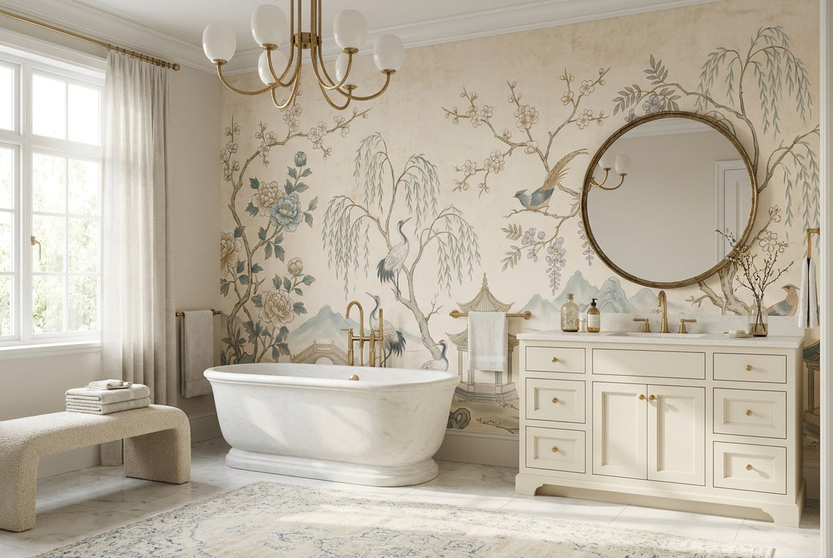 custom ivory cranes wallpaper mural bathroom self adhesive non woven vinyl removable