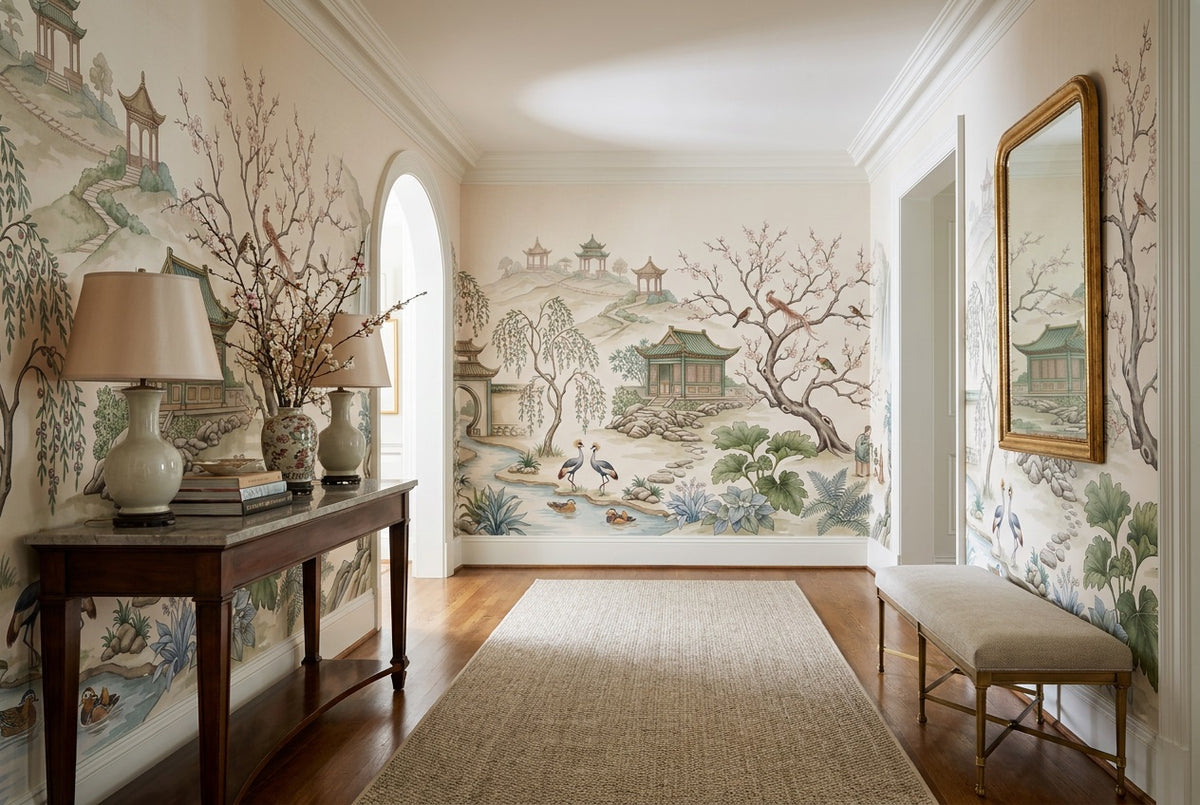 custom ivory cranes wallpaper mural hallway self adhesive non woven vinyl removable