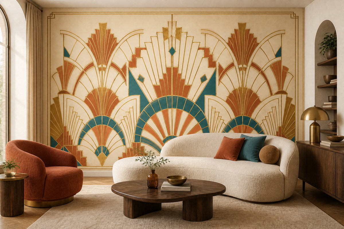 Ivory Deco Fan Wallpaper Mural product view