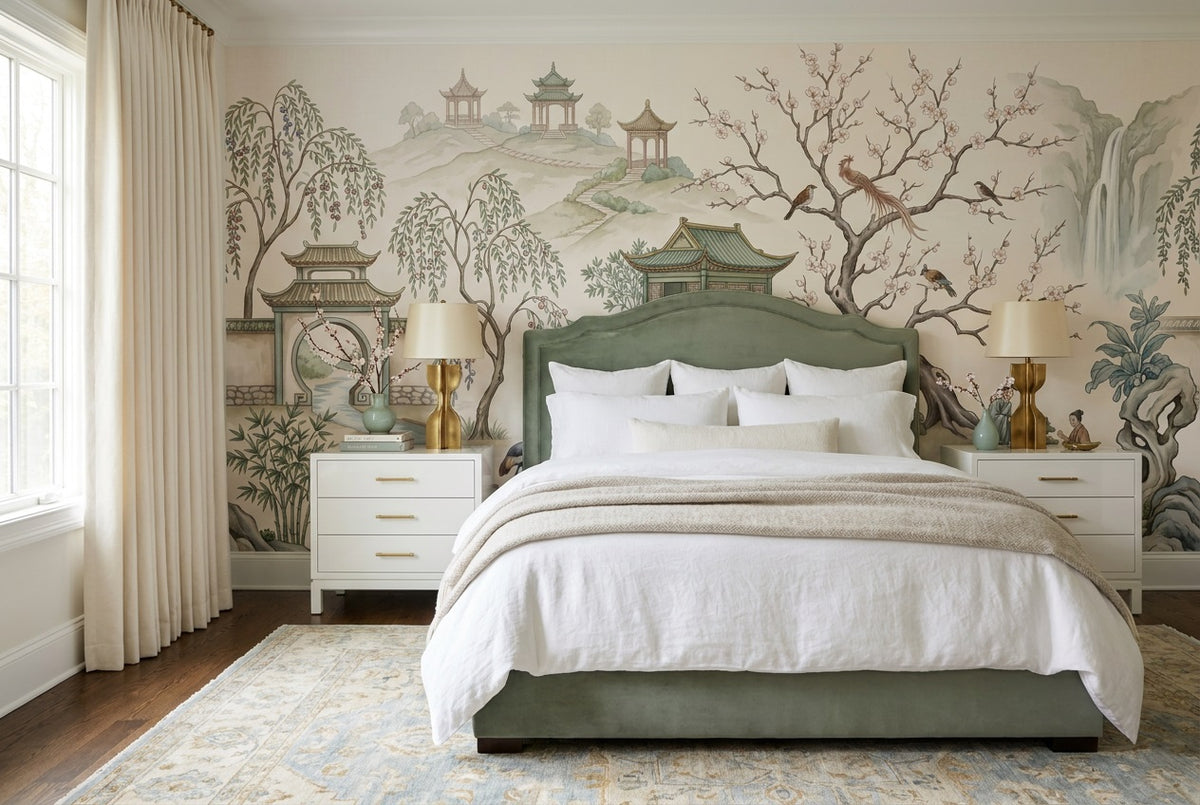 custom ivory garden cranes bedroom removable non woven vinyl stick on wallpaper mural