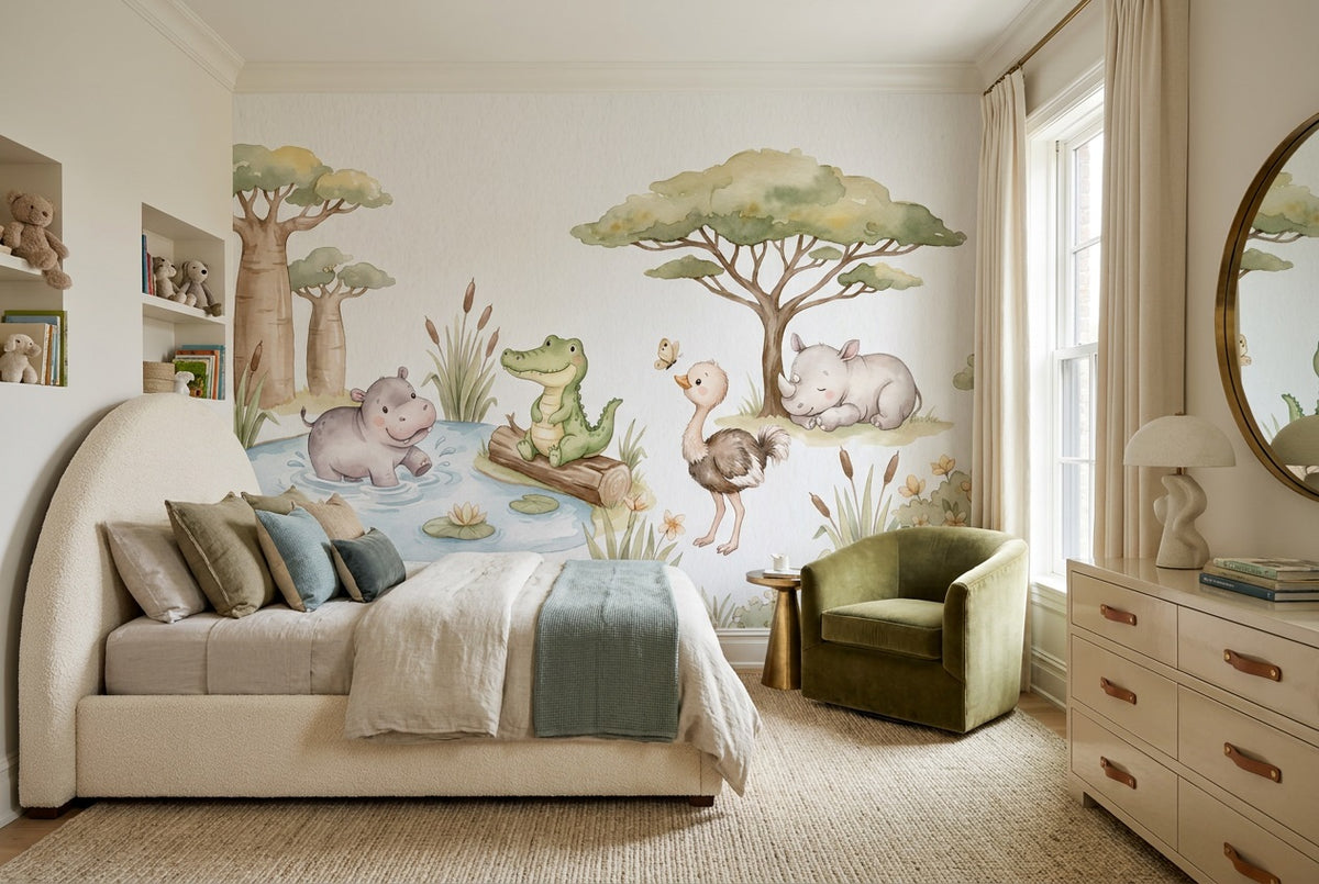 custom ivory hippo wallpaper mural kids room self adhesive non woven vinyl removable