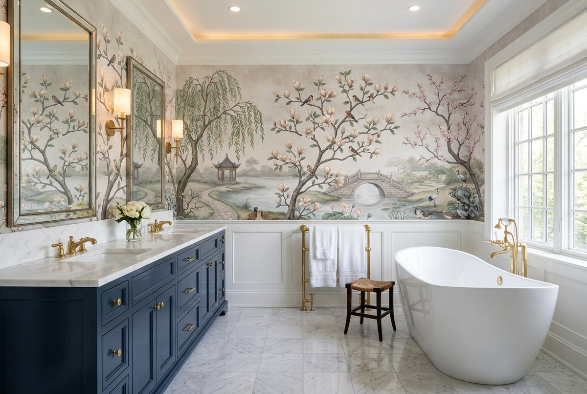 custom ivory magnolia wallpaper mural bathroom stick on non woven vinyl removable