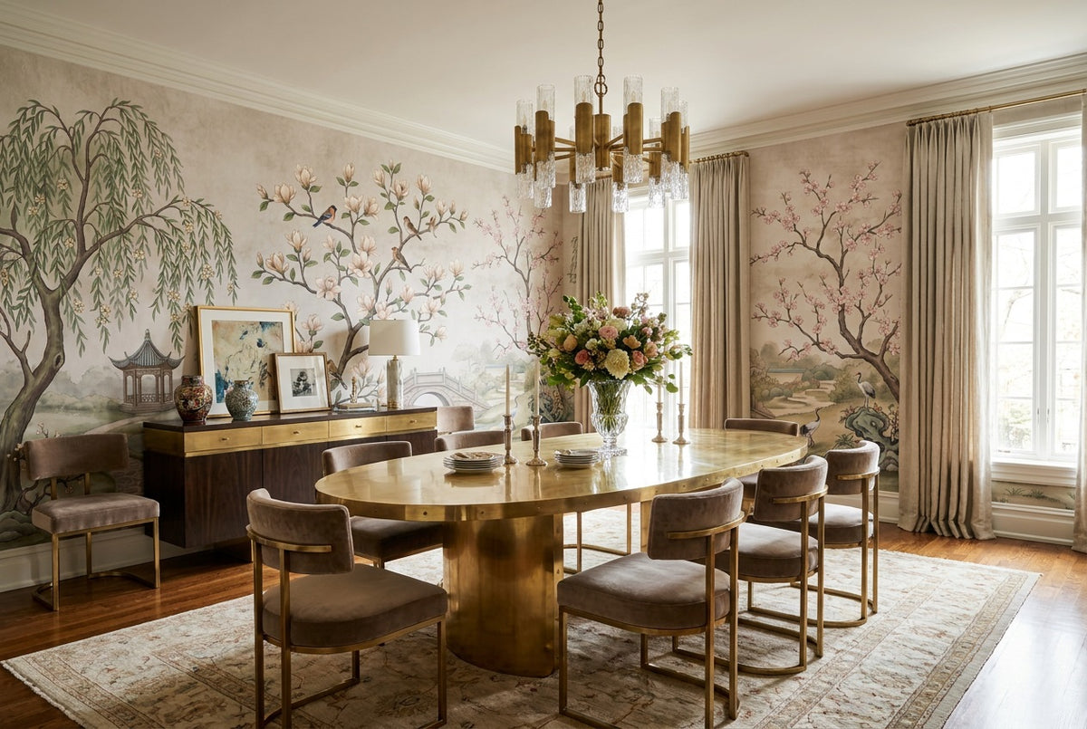 custom ivory magnolia wallpaper mural dining peel and stick non woven vinyl removable