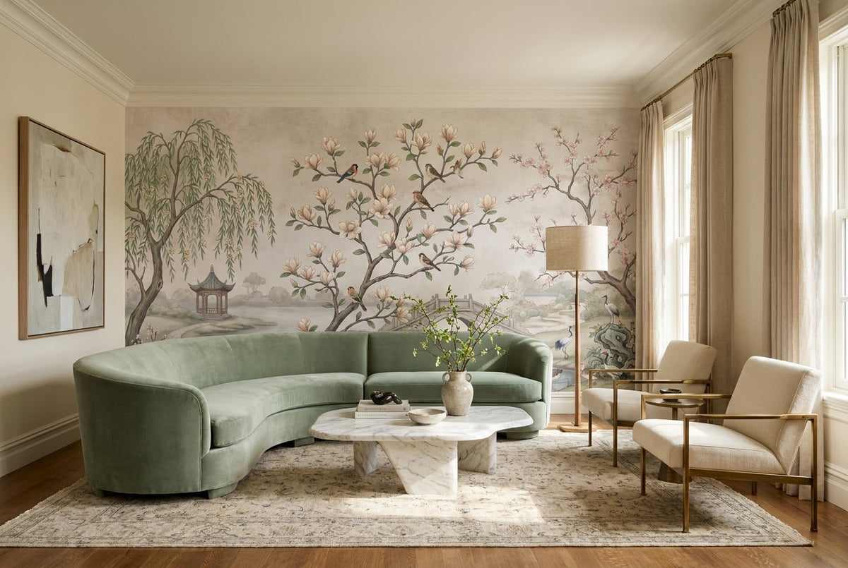 custom ivory magnolia wallpaper mural lounge peel and stick non woven vinyl removable