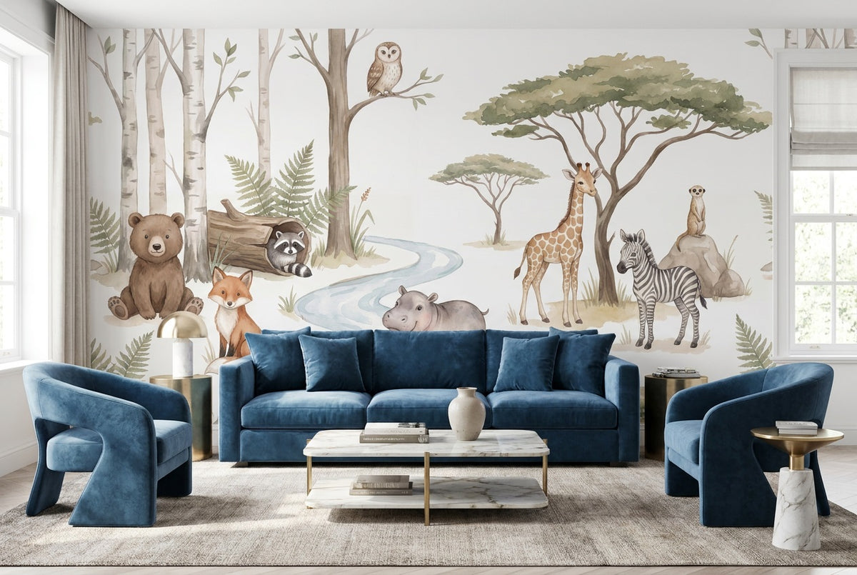 custom ivory woodland lounge removable non woven vinyl self adhesive wallpaper mural
