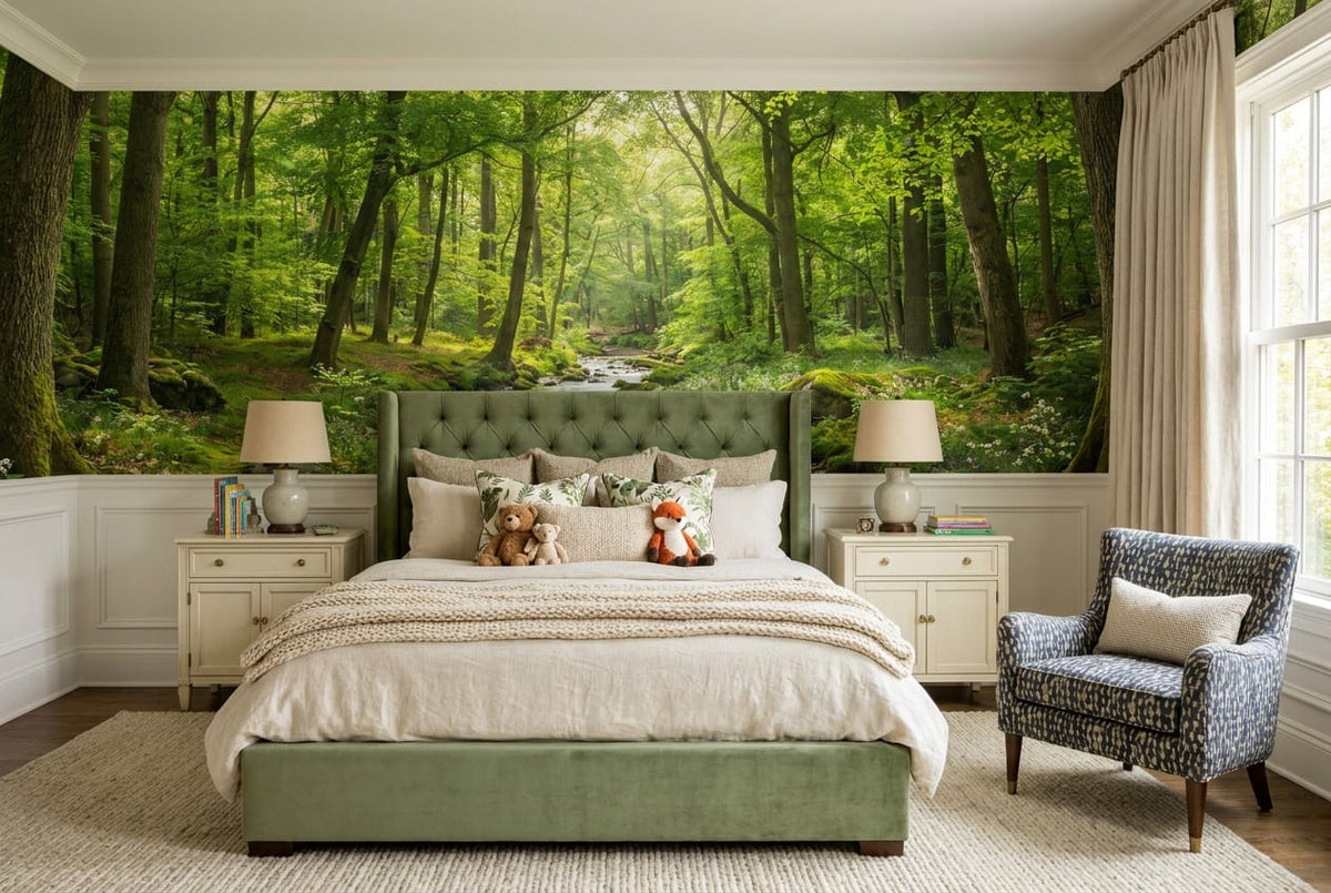 Lush Green Photographic English Forest Green Wallpaper Mural scene image