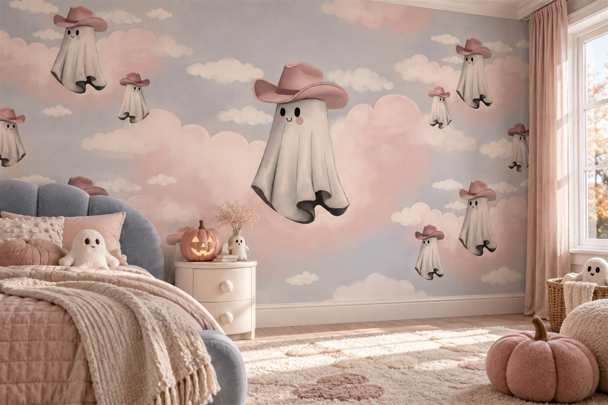 custom kids room pink ghosts removable self adhesive non woven vinyl wallpaper mural