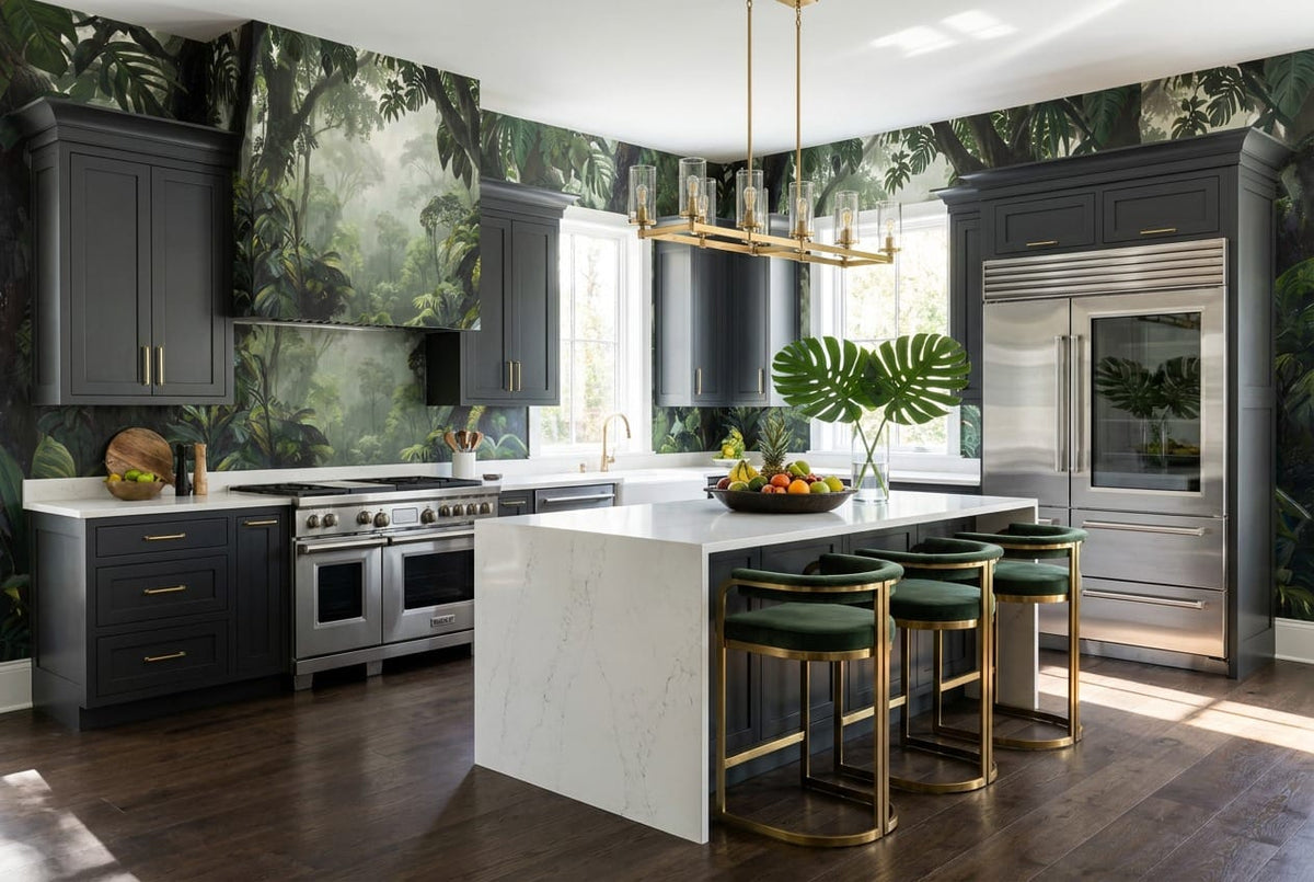 Layered Canopy Mist Green Jungle Wallpaper Mural in custom