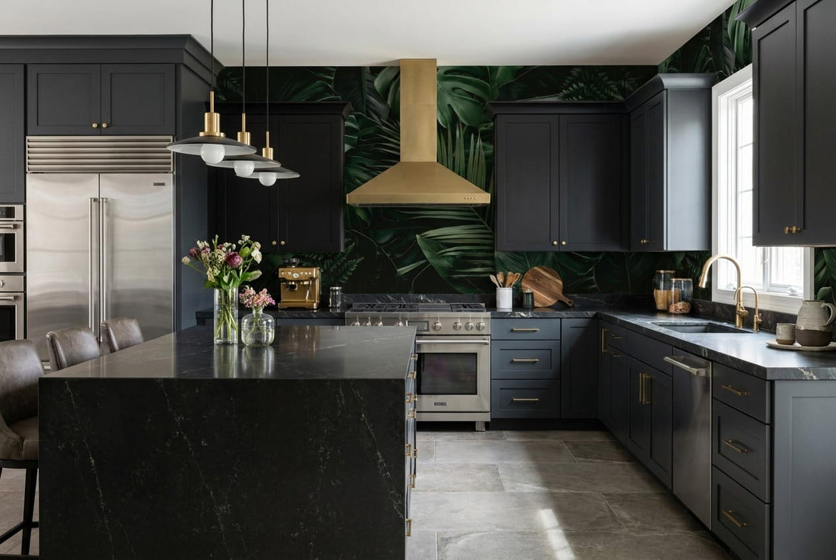 Emerald Monstera Palm Jungle Wallpaper Mural in custom
