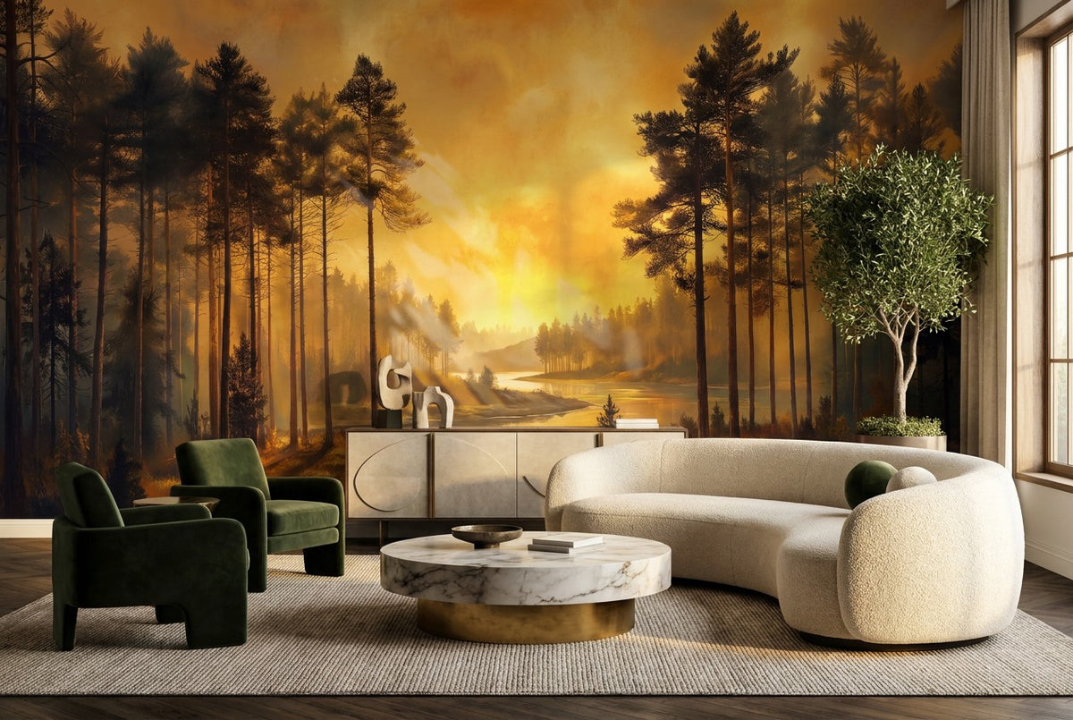 custom living gold forest sunset wallpaper mural stick on vinyl non woven removable