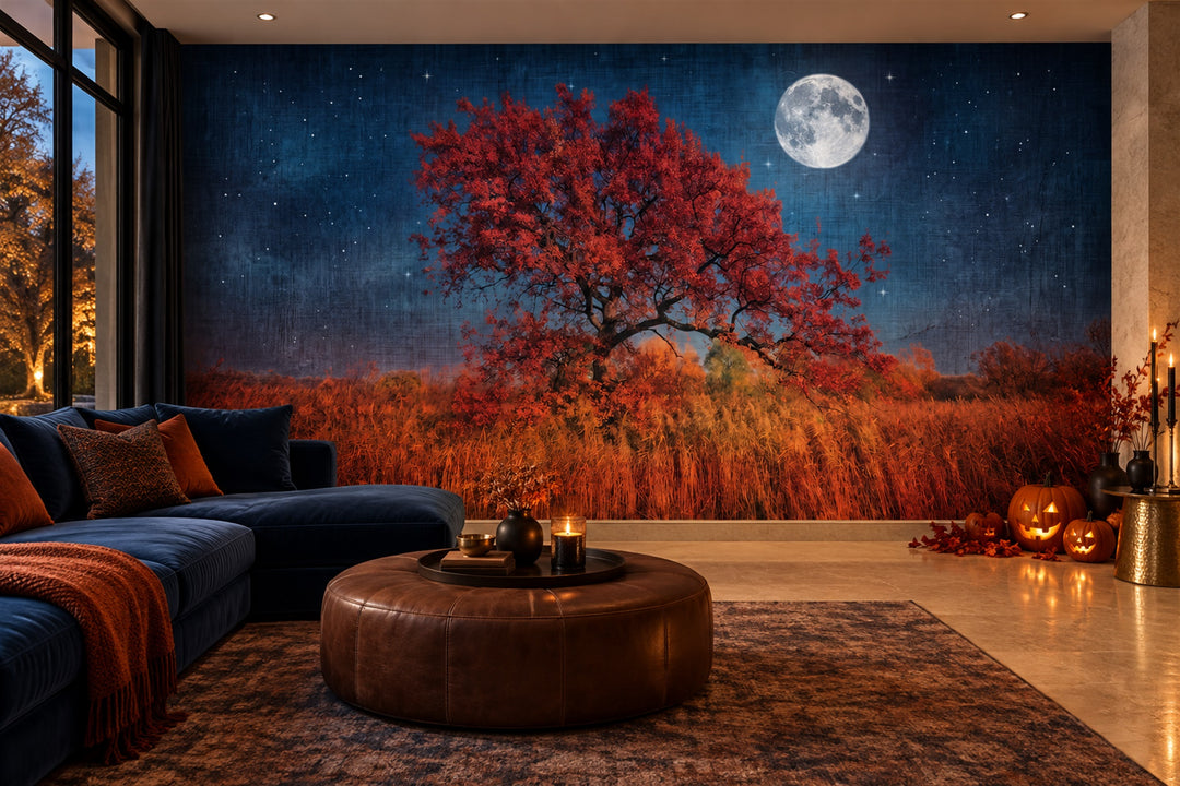 custom living room red tree removable peel and stick non woven vinyl wallpaper mural
