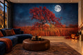 Navy Moonlit Tree Halloween Wallpaper Mural