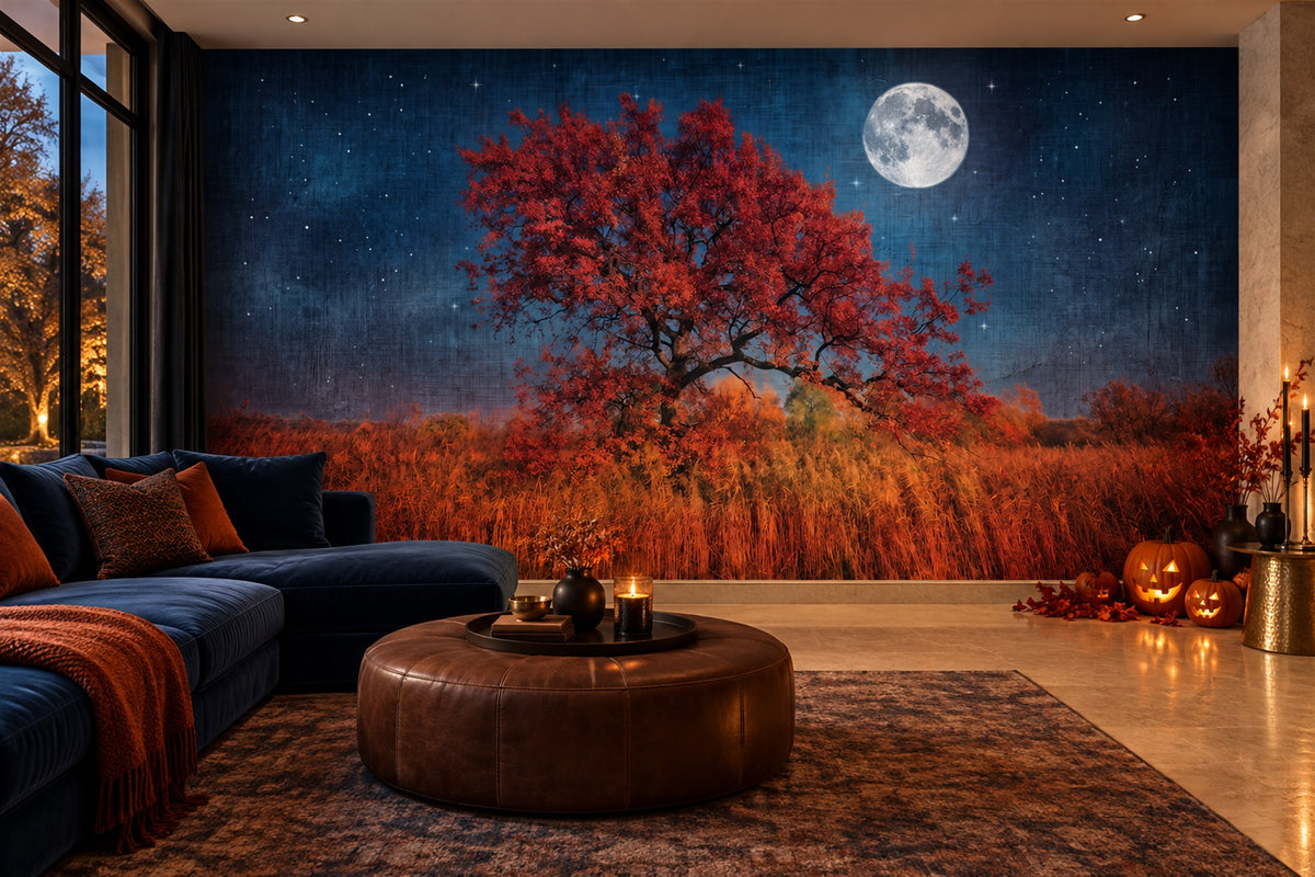 custom living room red tree removable peel and stick non woven vinyl wallpaper mural