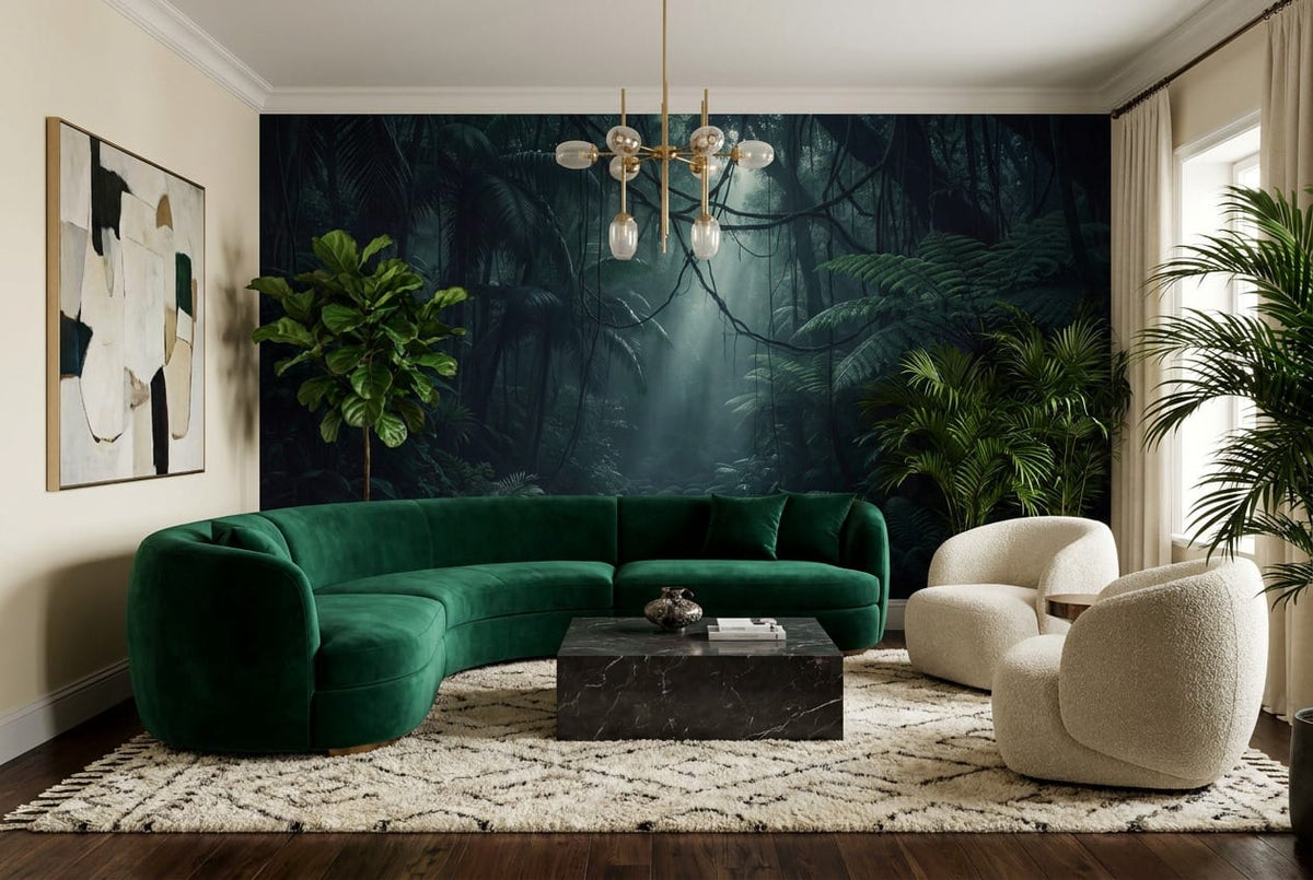 Teal Rainforest Stream Dark Jungle Wallpaper Mural in custom
