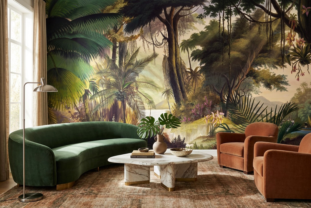 custom living teal forest sunset wallpaper mural stick on vinyl non woven removable