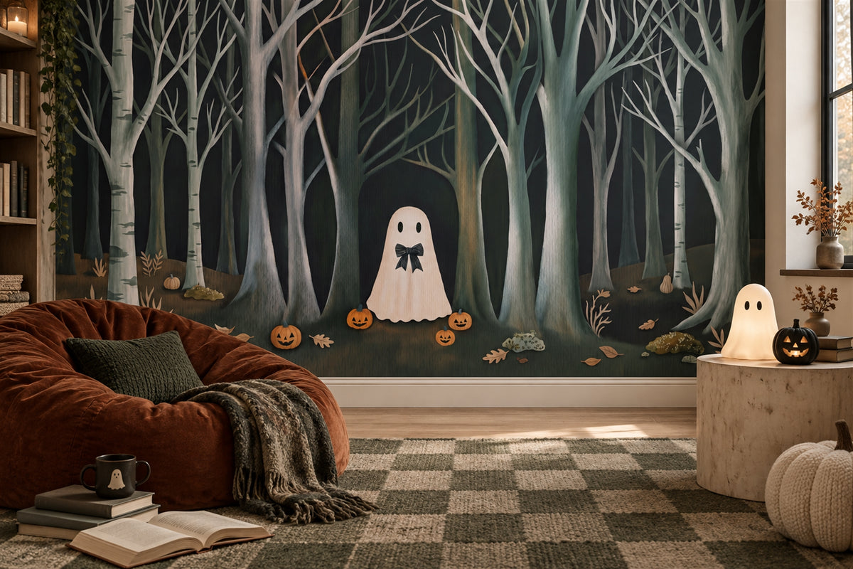 custom lounge cute teal ghost removable peel and stick non woven vinyl wallpaper mural